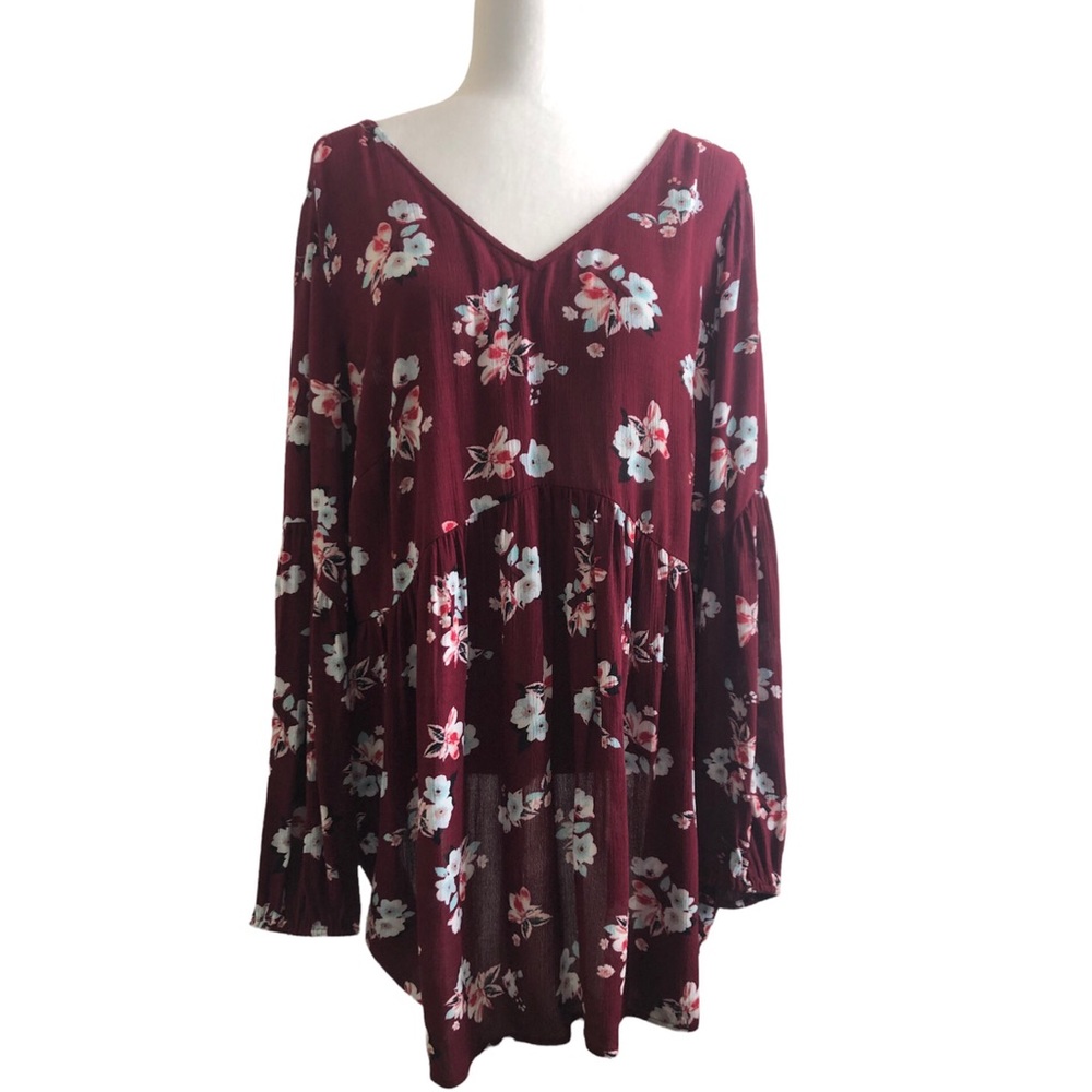 Lane Bryant Floral Back Tie 3/4 Sleeve Top